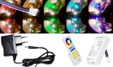 V-Tac 10m hosszú 27Wattos, 1 zónás FUT088 RF távirányítós, adapteres RGB-NW LED szalag (600db 5050 SMD LED)