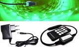 V-Tac 10m hosszú 14Wattos, RF távirányítós, mini vezérlős, 12V adapteres zöld LED szalag (600db 2835 SMD LED)