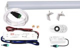 V-Tac 200cm-es 25 Wattos, 12 Voltos borostyán LED szalag, opál, alumínium negyed íves sarok profilban, fix tápegységgel, 2.4G-s rádiófrekvenciás 4-zónás távirányítós vezérlővel (120db 5050 SMD LED)