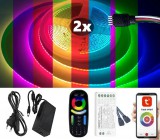 V-Tac 2x5m hosszú 100Wattos, wifi-s 4 zónás FUT092 RF távirányítós, 24V adapteres RGB LED szalag (6720db COB LED)