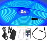 V-Tac 2x5m hosszú 70Wattos, RF távirányítós, mini vezérlős, 24V adapteres kék LED szalag (3200db COB LED)
