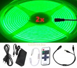 V-Tac 2x5m hosszú 70Wattos, RF távirányítós, mini vezérlős, 24V adapteres zöld LED szalag (3200db COB LED)