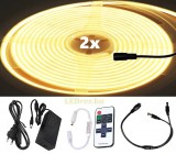 V-Tac 2x5m hosszú 84Wattos, RF távirányítós, mini vezérlős, 24V adapteres melegfehér LED szalag (3200db COB LED)