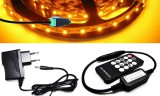 V-Tac 3m hosszú 10Wattos, RF távirányítós, mini vezérlős, 12V adapteres sárga LED szalag (180db 2835 SMD LED)