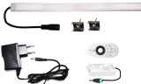 V-Tac 50cm-es 10 Wattos, 12 Voltos melegfehér LED, opál, keskeny alumínium profilban, adapterrel, RF 4 zónás FUT007 távirányítós, vezérlős (117db 2835 SMD LED)