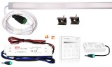 V-Tac 50cm-es 10 Wattos, 12 Voltos melegfehér LED, opál, keskeny alumínium profilban, fix tápegységgel, RF 4-zónás B1 fali távirányítós vezérlővel (120db 2835 SMD LED)