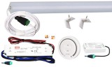 V-Tac 50cm-es 6 Wattos, 12 Voltos borostyán LED szalag, opál, alumínium negyed íves sarok profilban, fix tápegységgel, RF FUT087 1-zónás fali távirányítós vezérlővel (30db 5050 SMD LED)