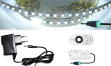 V-Tac 5m hosszú 31Wattos, RF 4 zónás FUT007 távirányítós, vezérlős, adapteres hidegfehér LED szalag (600db 2835 SMD LED)