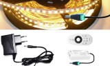 V-Tac 5m hosszú 31Wattos, RF 4 zónás FUT007 távirányítós, vezérlős, adapteres melegfehér LED szalag (600db 2835 SMD LED)