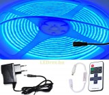 V-Tac 5m hosszú 35Wattos, RF távirányítós, mini vezérlős, 24V adapteres kék LED szalag (1600db COB LED)