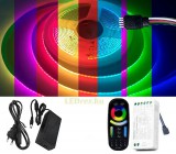 V-Tac 5m hosszú 50Wattos, 4 zónás FUT092 RF távirányítós, 24V adapteres RGB LED szalag (3360db COB LED)