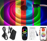 V-Tac 5m hosszú 50Wattos, wifi-s 4 zónás FUT092 RF távirányítós, 24V adapteres RGB LED szalag (3360db COB LED)