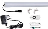 V-Tac 75cm-es 16 Wattos, 12 Voltos hidegfehér LED szalag, opál, alumínium negyed íves sarok profilban,adapterrel, RF 4 zónás FUT007 távirányítós, vezérlős (180db 2835 SMD LED)