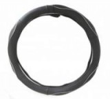 Valódi bőr kormányvédő 36-38 cm fekete-ezüst (KV-5057S)