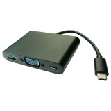 Value USB 3.1 C apa - VGA anya + USB3.0 A anya + USB C anya Adapter Fekete (12.99.3201-10)