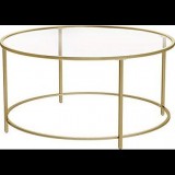 Vasagle Kerek üveges dohányzóasztal, 84x84x45,5 cm arany szinű (LGT21G XXX)