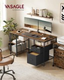 VASAGLE LWD104B01 Számítógépasztal, Irodai Asztal, Íróasztal 3 Polccal