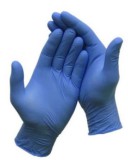 . Védőkesztyű, egyszer használatos, nitril, L méret, 200 db, púder nélküli, kék (MER001)