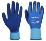 . Védőkesztyű, latex, latexhab, tenyerén mártott, S méret Liquid Pro, kék (MED267)
