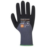 . Védőkesztyű, nylon, nitrilhab, L méret DermiFlex Ultra Plus, szürke-fekete (MED213)