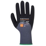 . Védőkesztyű, nylon, nitrilhab, XL méret DermiFlex Ultra Plus, szürke-fekete (MED212)