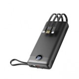 VEGER VP2047 Power bank, fekete, 20.000mAh, 5V-2A, beépített micro usb, type-c és lightning kábellel, 1405107