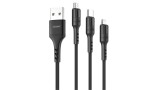 Ven-Dens VD-DCA01, USB A apa - micro-USB, USB C, Lightning apa, 1.2 m, 2.5 A, Többszínű, Gyorstöltő Adatkábel