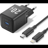 Vention 1-Port USB-C GaN Charger (20W) with USB-C to Lightning Cable (1M) EU-Plug Black (TZ-FEPB0-EU-02)
