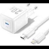 Vention 1-Port USB-C GaN Charger (20W) with USB-C to Lightning Cable (1M) EU-Plug White (TZ-FEPW0-EU-02)