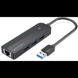Vention 3-Port USB 3.0 Hub with Gigabit Ethernet Adapter, 0.15M - fekete (CHNBB)