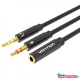 VENTION KÁBEL 2*3.5mm M to 3.5mm F Audio Kábel 0.3M Black ABS Type