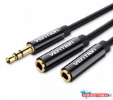 VENTION KÁBEL 3.5mm M to 2*3.5mm F Stereo Splitter Kábel 0.3M Black ABS Type