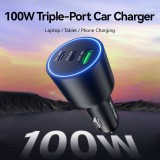 Vention Three-Port USB C+C+A (100W+30W+18W) Car Charger Black FFQB0