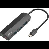 Vention Type-C USB-C to 3×USB 3.0, Micro-B HUB, External Stereo Adapter, 0.15 m, ABS Type, fekete (TGQBB)