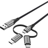 Vention USB 2.0 A Male to 3-in-1 Micro-B&USB-C&Lightning Male Cable 1m Grey CQJHF
