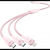 Vention USB 2.0 A Male to 3in1 USB-C, Lightning, Micro-B Male 3A, 1.5 m, Alu. Alloy Type, pink (CTPPG)