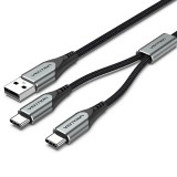 Vention USB 2.0 A Male to Dual USB-C Male Y-Splitter Cable Aluminum Alloy Type Black CQOHF
