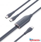 VENTION USB 2.0 Type-C M to 2 Type-C M 5A kábel 1.5M Black Silicone Type