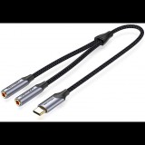 Vention USB-C Male to Dual 3.5mm Jack Earphone Adapter 0.3m Gray Aluminum Alloy Type (BGNHY)