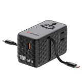 Verbatim 30186 Charge n Travel 70W fekete univerzális utazó adapter 2xUSB-C kábellel (30186)