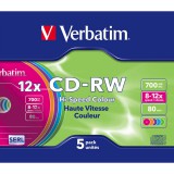 Verbatim CD-RW Colour 12X Lemez - Slim Tokban (5)