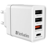Verbatim USB Wall Charger, 30 W, 4- Port, White