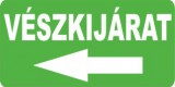"Vészkijárat balra" Utánvilágító öntapadó felirat, 300x100mm