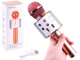 Vezeték Nélküli Karaoke Mikrofon Beépített Hangszóróval-Bluetooth-Hangerő Szabályozó-Beépített Li-ion Akkumulátor-Felvétel opció-Visszhang hatás-USB kábel-Rózsaszín Arany