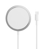 Vezeték nélküli töltő, gyorstöltő, Magsafe kompatibilis, mágneses, 15W, fehér, BWOO BO-WL12