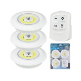 VG 3 db-os elemes öntapadós, 16 COB LED-es lámpa készlet, távirányítóval