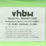 VHBW Akkumulátor GPRHC152M073-hoz - 1500 mAh, 7,2 V, NiMH