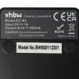VHBW Akkumulátortöltő D3000 fényképezőgéphez stb. - 0,5 A, 8,4 V