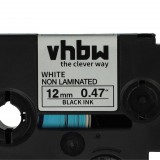 VHBW Brother TZE-N231 Címkeszalag - 12 mm, Fekete-Fehér, Műanyag