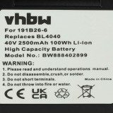 VHBW Elektromos kéziszerszámgép akkumulátor Makita 191X65-8, 191B36-3, 191B26-6, 191L29-0 - 2500 mAh, 40 V, Li-Ion